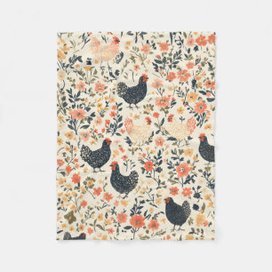 Farm Chickens, Hens \ Flowers Cottage  Fleece Blanket