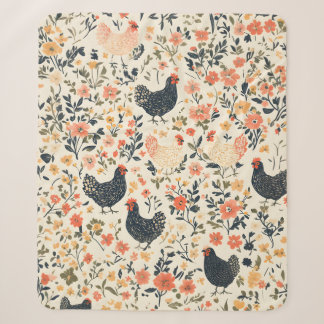 Farm Chickens, Hens \ Flowers Cottage Sherpa Blanket
