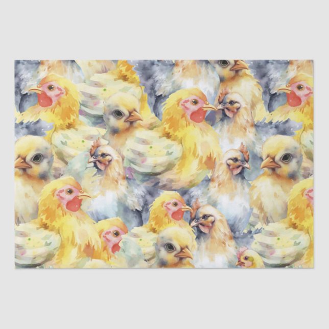Farm Chickens Watercolor Tissue Paper (Front)