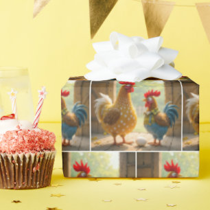 Farm Chickens With White Egg Wrapping Paper