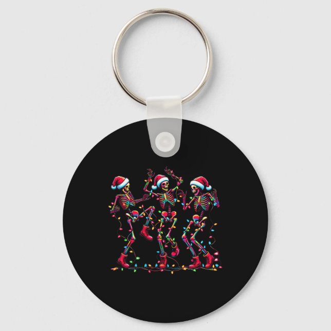Farm Christmas Dancing Skeleton Funny Pyjamas Xmas Key Ring (Front)