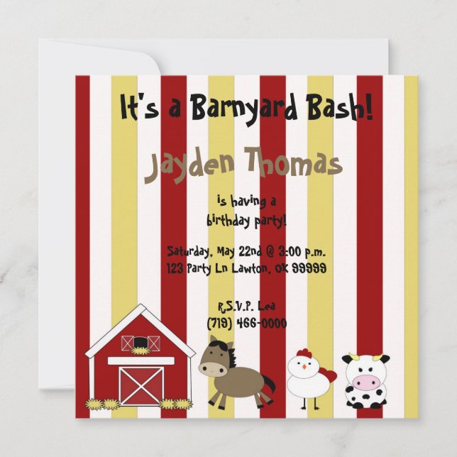 farm copy, It's a Barnyard Bash!, Jayden Thomas... Invitation (Front)