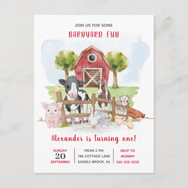 Farm Country Baby !st Birthday Invitation Postcard (Front)