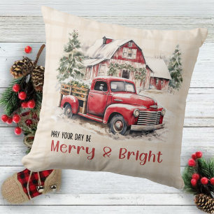  Farm Country Barn Red Truck Christmas  Cushion