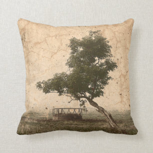 Farm Country Rustic Vintage Antique Beige Tree Cushion