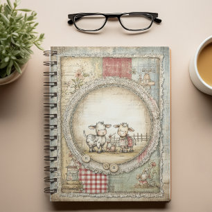 Farm Cow and Bull Cute Vintage Pattern Notebook