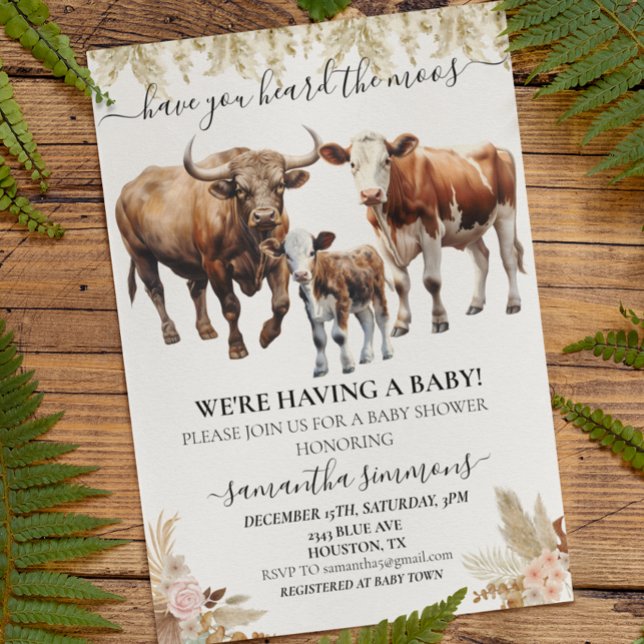 Farm Cow Calf Baby Shower Boho Watercolor Invitation (Creator Uploaded)