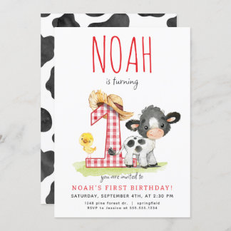 Farm Cow First Birthday Invitation