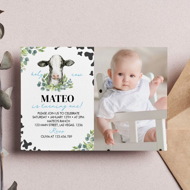 Farm Cow First Birthday Photo Invitation (Creator Uploaded)