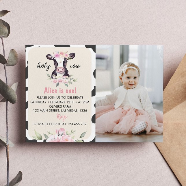 Farm Cow First Birthday Photo Invitation (Creator Uploaded)