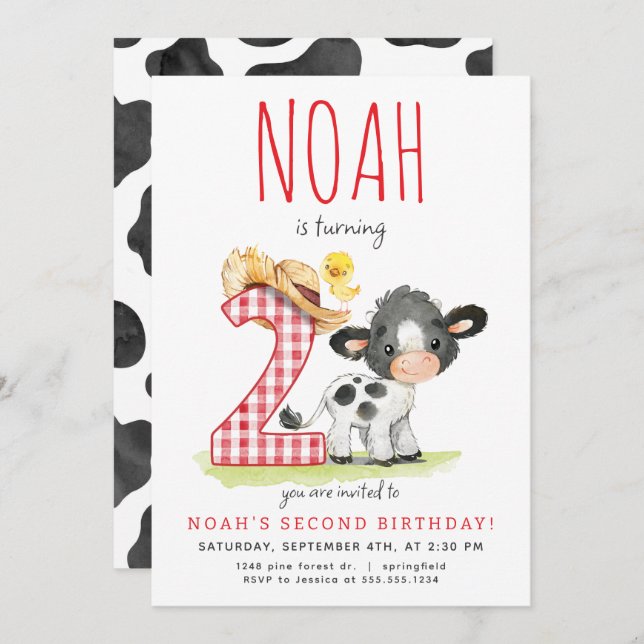 Farm Cow Second Birthday Invitation (Front/Back)