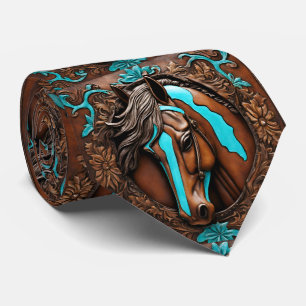 Farm Cowboy Western Country Turquoise Brown Horse Tie