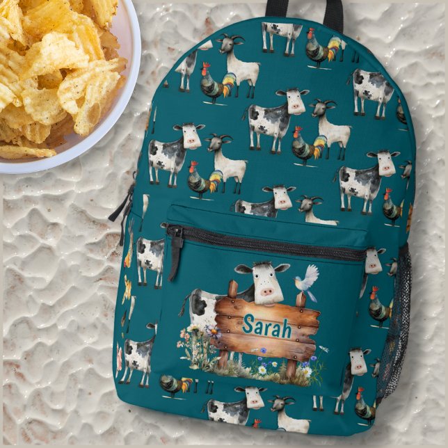Farm Cows Chickens Personalised Kids Backpack (Creator Uploaded)