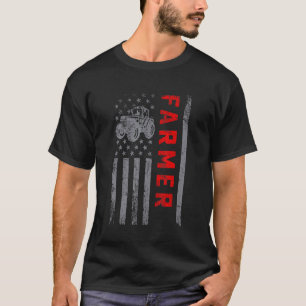 Farm Dad Tractor Us Flag Farm Son Farming Agricult T-Shirt