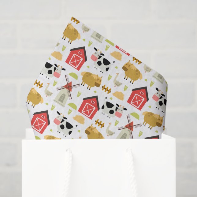 Farm Decoupage Paper, Barnyard Animals Tissue Paper (Gift Bag)