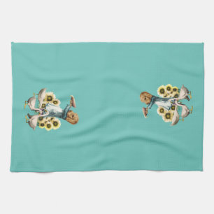 Farm Dog Feeding the Ducks Tea Towel