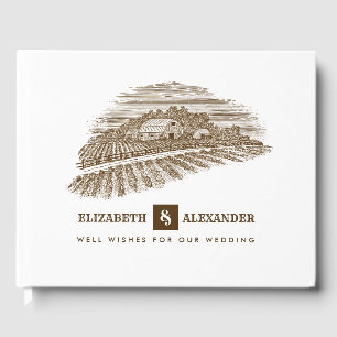 Farm Drawing Rustic Wedding Guest Book