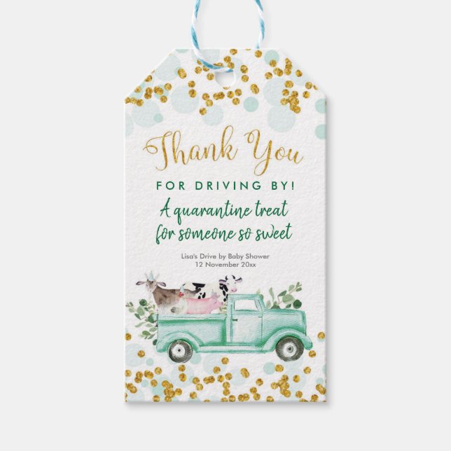 Farm Drive by Baby Shower thank you tag (Front)