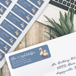 Farm Ducks Return Address Labels Colonial Blue