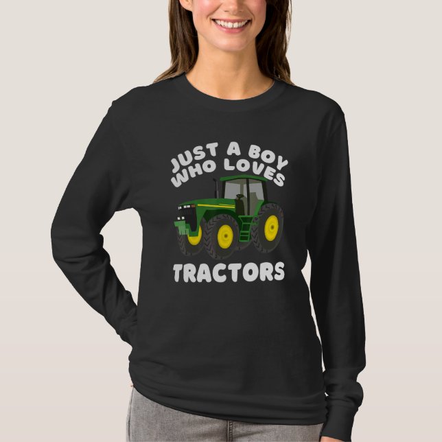 Farm Farmer Just A Boy Who Loves Tractors Kids T-Shirt (Front)