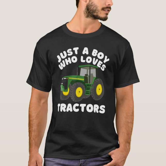 Farm Farmer Just A Boy Who Loves Tractors Kids T-Shirt (Front)