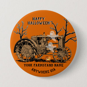 FARM FARMSTAND GHOST TRACTOR FARMING HALLOWEEN 7.5 CM ROUND BADGE