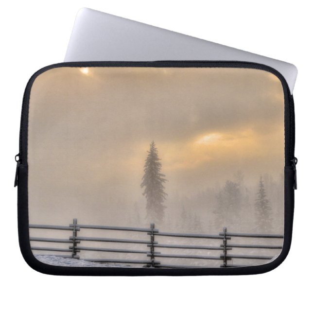 Farm Field in Winter Snow at Sunrise Laptop Sleeve (Front)