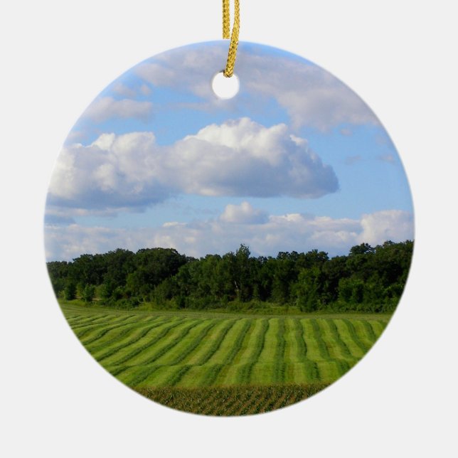 Farm field striped land farmer harvesting photo ceramic tree decoration (Front)