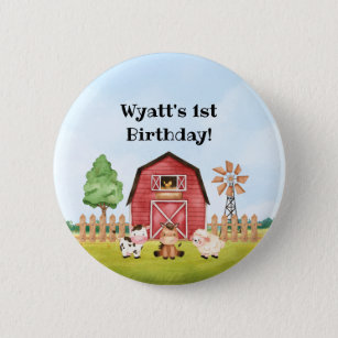 Farm First Birthday Button