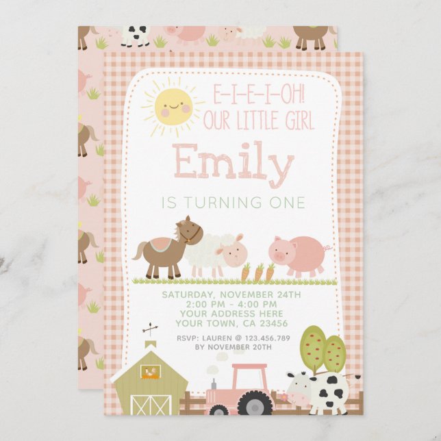 Farm First Birthday Invitation (Front/Back)