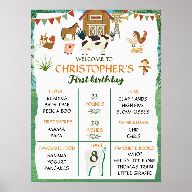 Farm first birthday poster (Front)