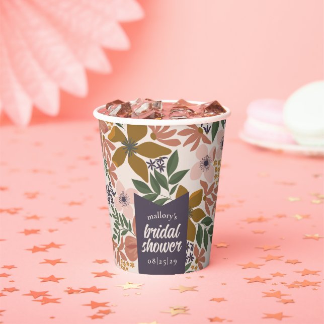 Farm Floral Bridal Shower Personalised Paper Cups (Insitu)