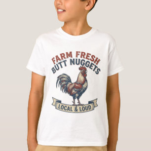 Farm Fresh Butt Nuggets Rooster Funny Retro Chicke T-Shirt