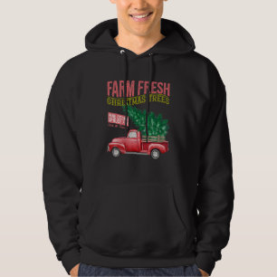 Farm Fresh Christmas Red Truck Vintage Xmas Farmer Hoodie