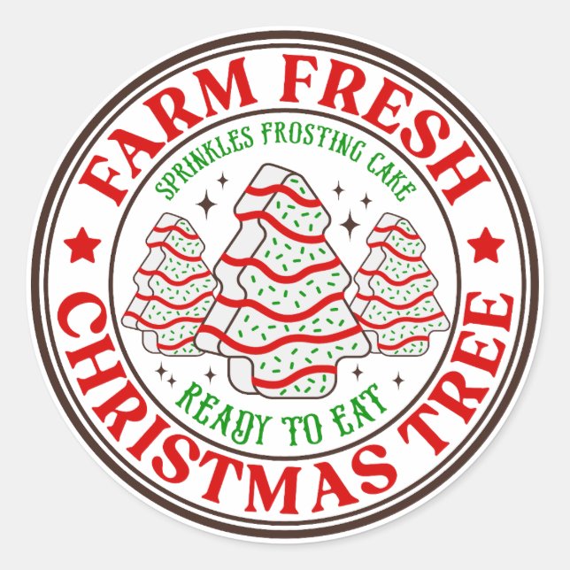 Farm Fresh Christmas Tree Frosting Cake Classic Round Sticker (Front)