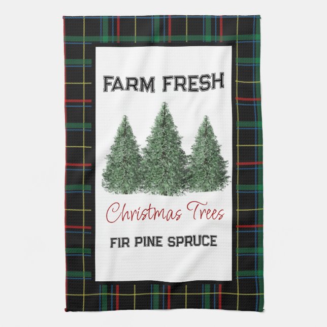 Farm Fresh Christmas Tree Holiday Home Tea Towel (Vertical)