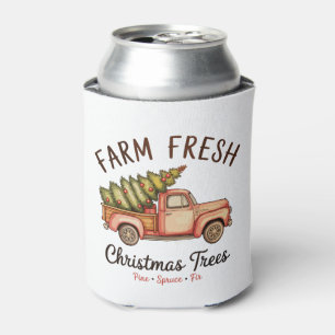 Farm Fresh Christmas Tree Pink Truck Xmas Vintage Can Cooler