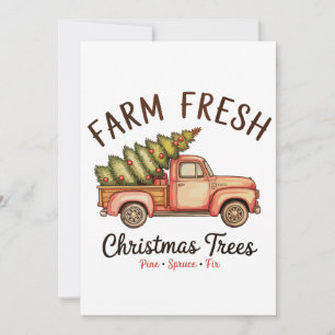 Farm Fresh Christmas Tree Pink Truck Xmas Vintage Holiday Card
