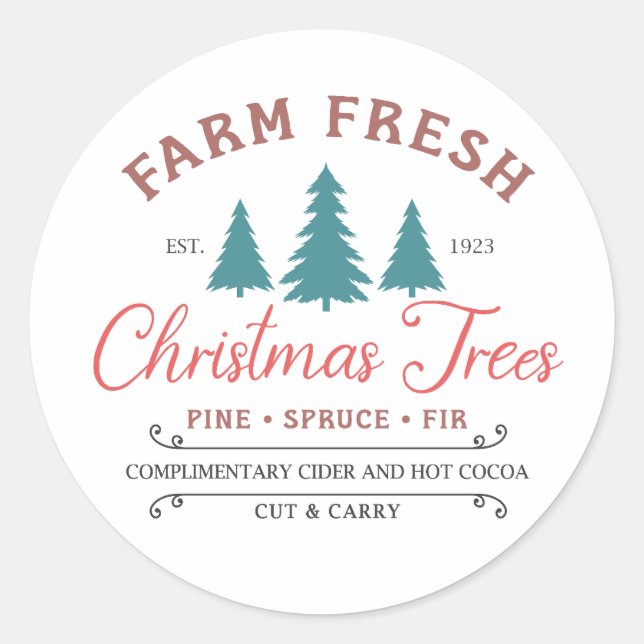 Farm Fresh Christmas Trees Classic Round Sticker (Front)
