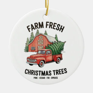 Farm Fresh Christmas Trees Farmhouse Pickup Truck Ceramic Tree Decoration