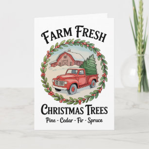 Farm Fresh Christmas Trees Old Red Truck Vintage Card