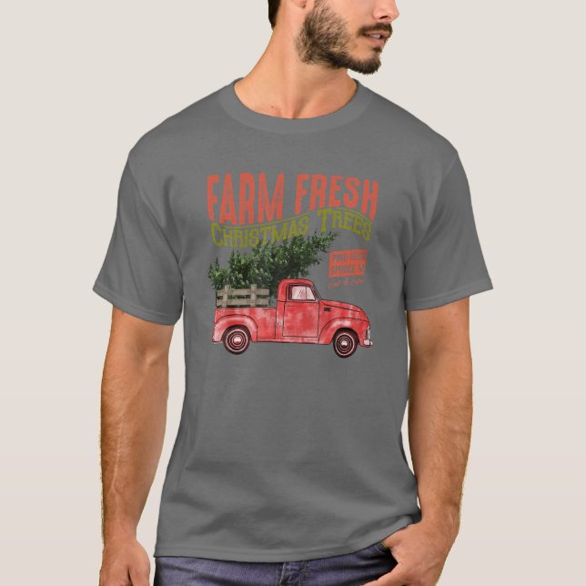 Farm Fresh Christmas Trees Red Truck Matching Fami T-Shirt (Front)