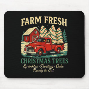 Farm Fresh Debbie Christmas Cake Retro Red Truck H Mouse Pad