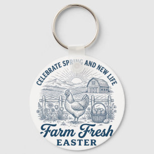Farm Fresh Easter Chicken Spring New Life Hen  Key Ring
