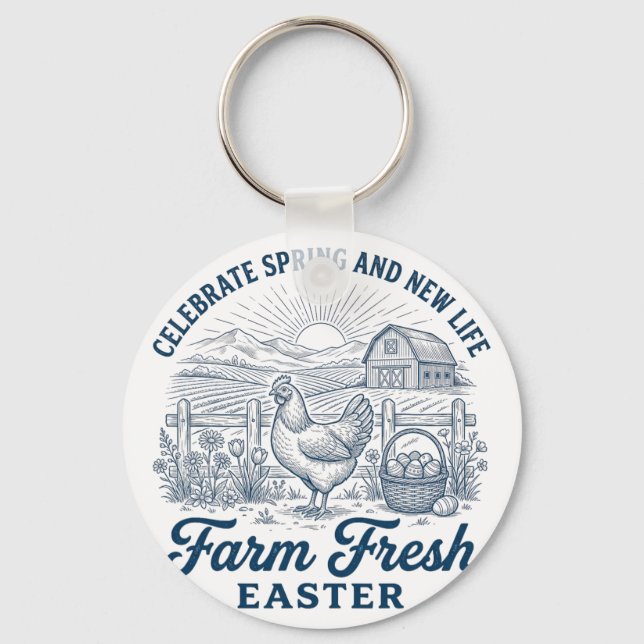 Farm Fresh Easter Chicken Spring New Life Hen  Key Ring (Front)