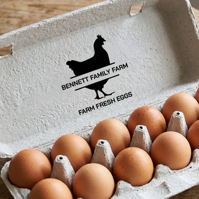 Farm Fresh Eggs Chicken Family Monogram Rubber Stamp (farm fresh eggs family name chicken monogram)