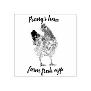Farm Fresh Eggs Chicken Hen with Your Name Rubber Stamp