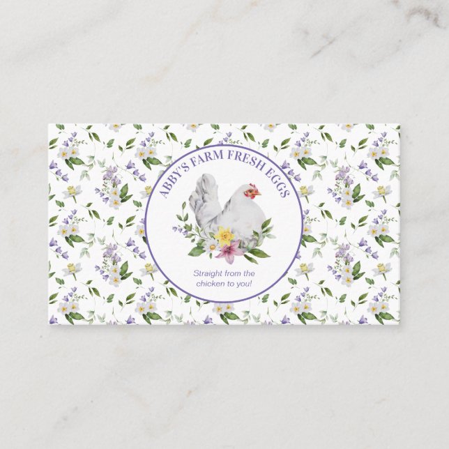 Farm Fresh Eggs Chicken Lavender Floral Business Card (Front)