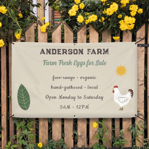Farm Fresh Eggs - Chicken, Sun and Leaf Banner
