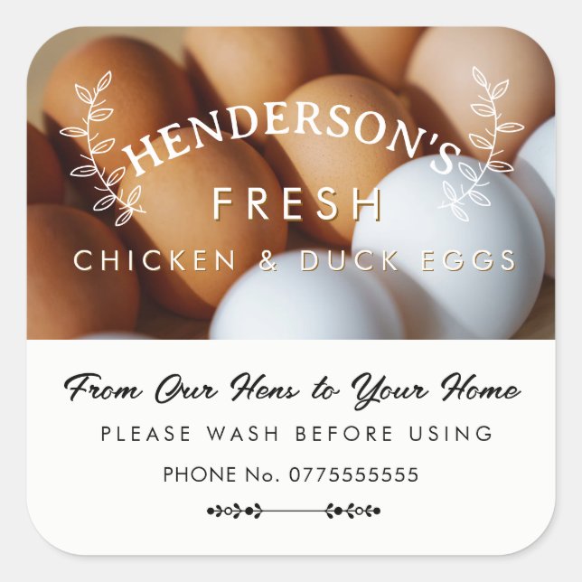 Farm Fresh Eggs Custom Name label, Egg Carton  Square Sticker (Front)